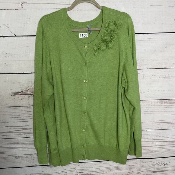 Caslon Women's 2XL size‎ XXL Button Front Long Sleeve Cardigan Sweater Green - Picture 1 of 12